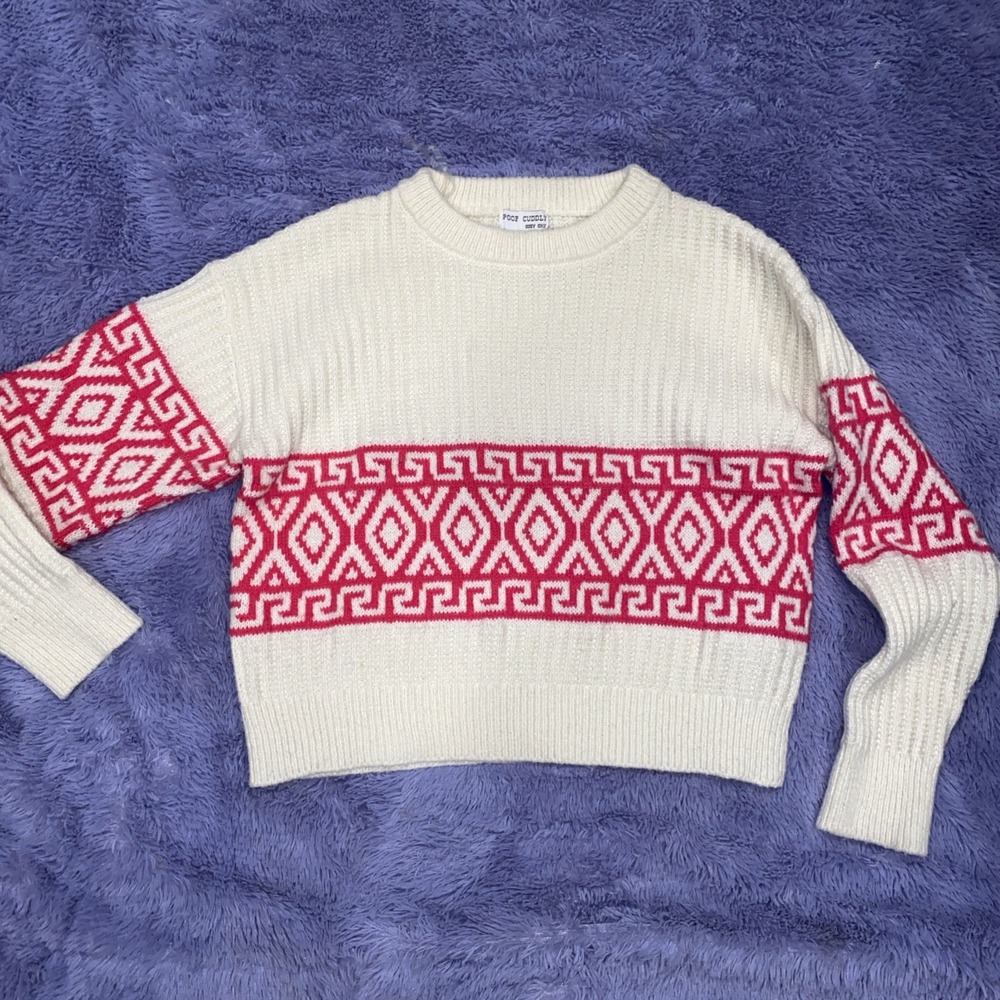 Poof Cuddly Geometric Sweater Cozy Chic Retro Twee Indie SZ Medium